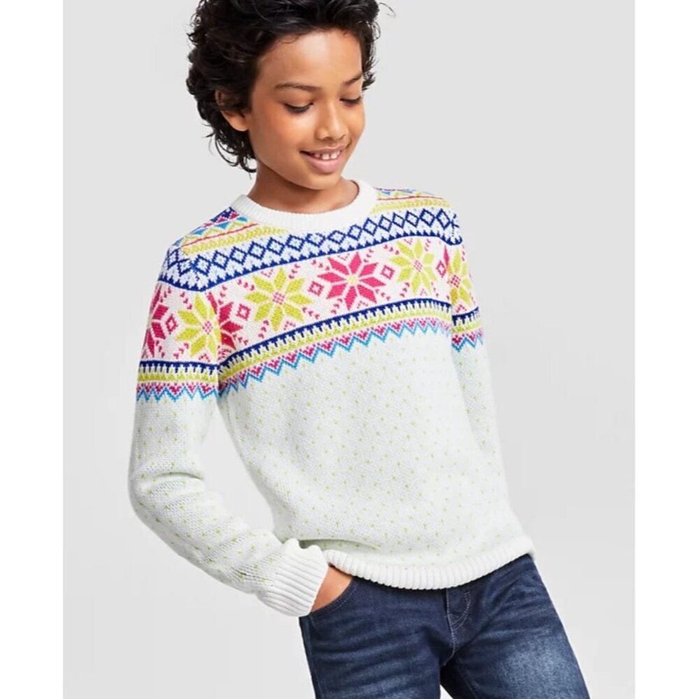 Holiday Lane Big Boys Medium Multi-Color Fair Isle Sweater Lime Green $40 037